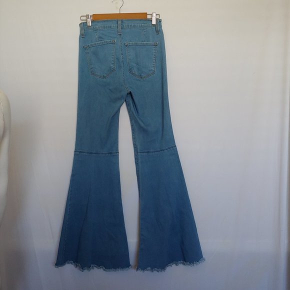 Judy Blues 5/27 Hippie Flare Stretch Raw Hem Denim Jeans - Picture 2 of 13